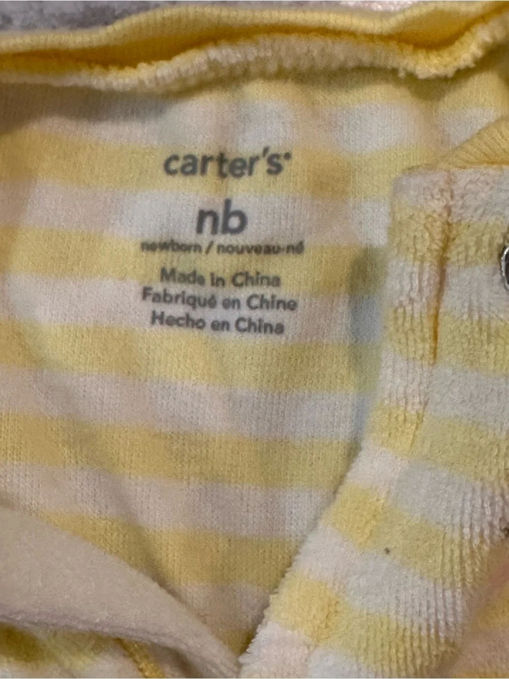 Carter’s NB Yellow Striped Plush Mouse Footed Sleeper Velour Zip Pajamas